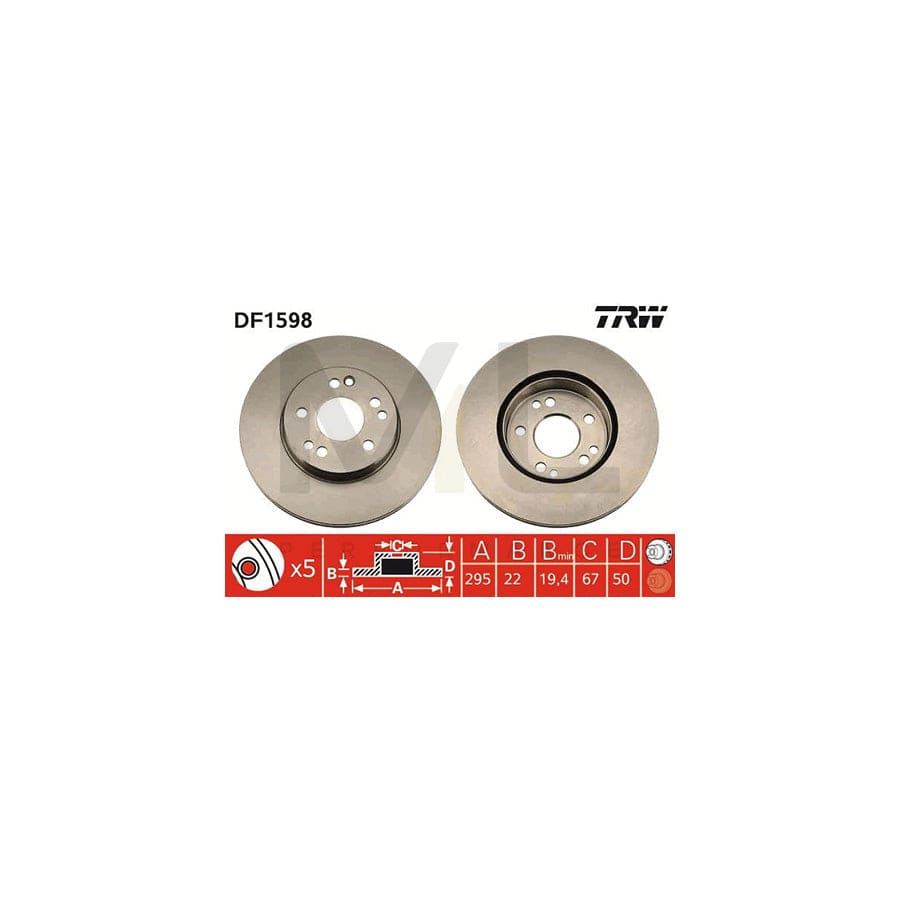 TRW DF1598 Brake Disc Vented, Painted  - 1 piece