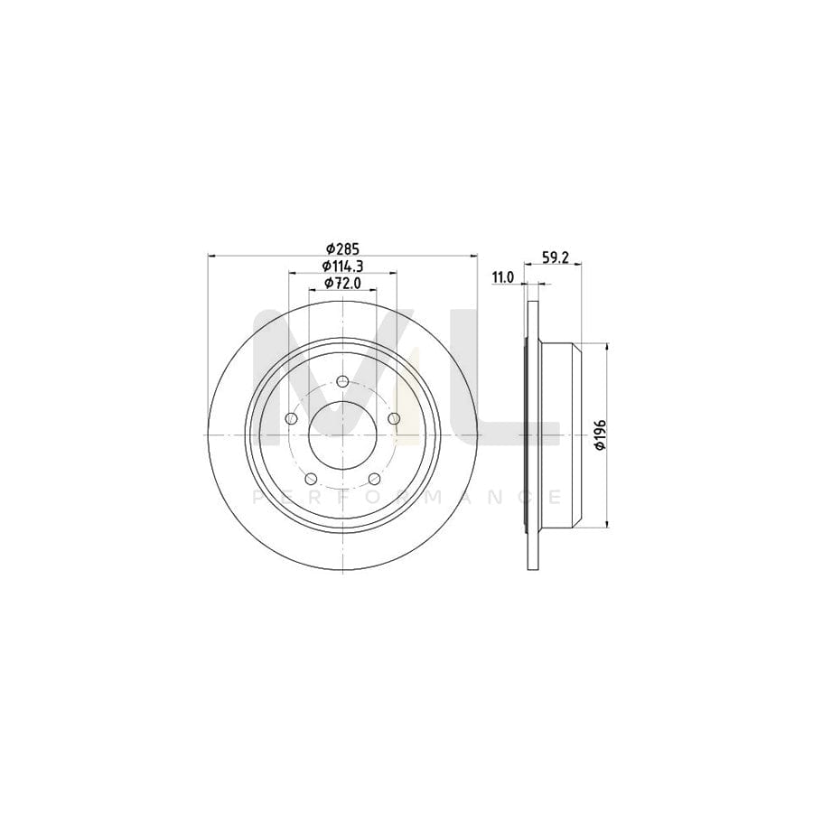 HELLA PRO 8DD 355 114-801 Brake Disc Solid, Coated, without wheel hub, without wheel studs | ML Performance Car Parts