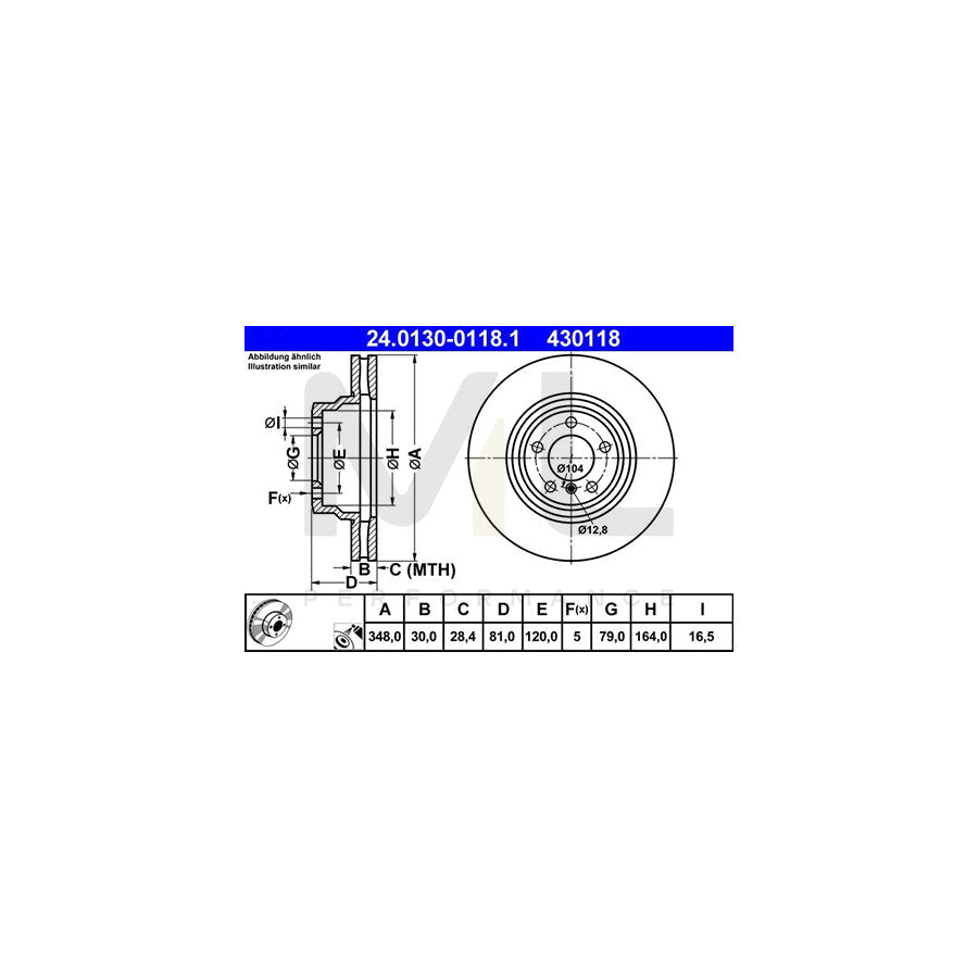 ATE 24.0130-0118.1 Brake Disc for BMW 7 (E65, E66, E67) Vented, Coated, High-carbon  - 1 piece