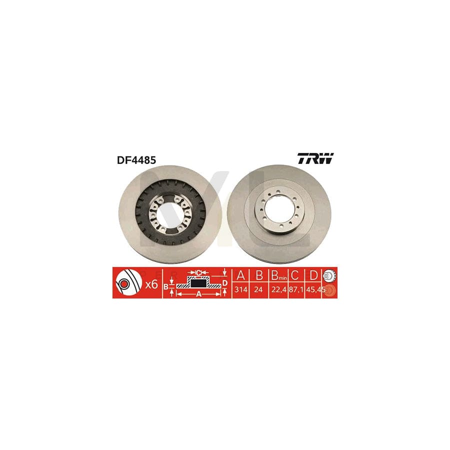 TRW DF4485 Brake Disc Vented, Painted  - 1 piece