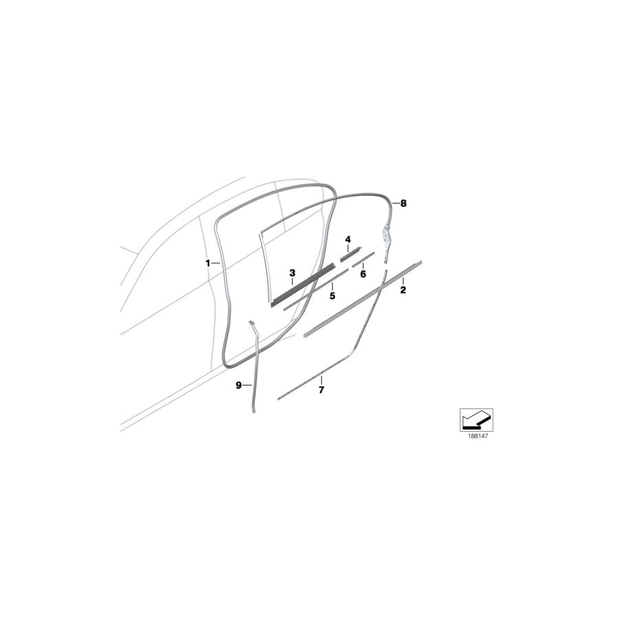Genuine BMW 51357185232 F01 F04 Window Well Strip, Outer, Door, Rear Rgt GLANZSCHWARZ (Inc. 760i, 740d & Hybrid 7)