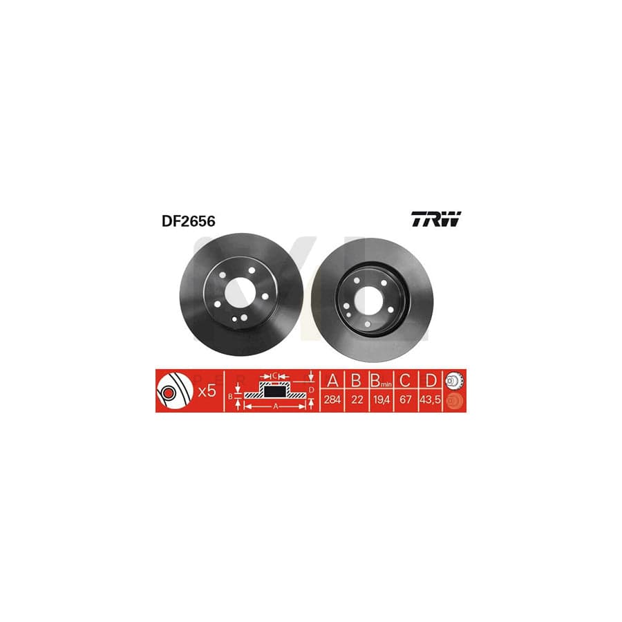 TRW DF2656 Brake Disc suitable for MERCEDES-BENZ C-Class Vented, Painted  - 1 piece