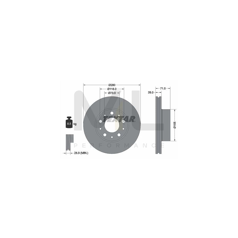 TEXTAR PRO 92286103 Brake Disc Internally Vented, Coated, without wheel hub, without wheel studs  - 1 piece