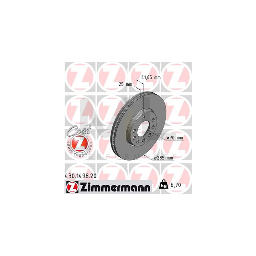 ZIMMERMANN COAT Z 430.1498.20 Brake Disc Internally Vented, Coated, High-carbon  - 1 piece