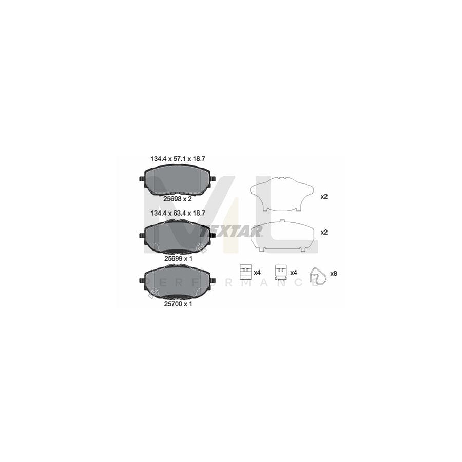 TEXTAR 2569801 Brake pad set with acoustic wear warning, with accessories