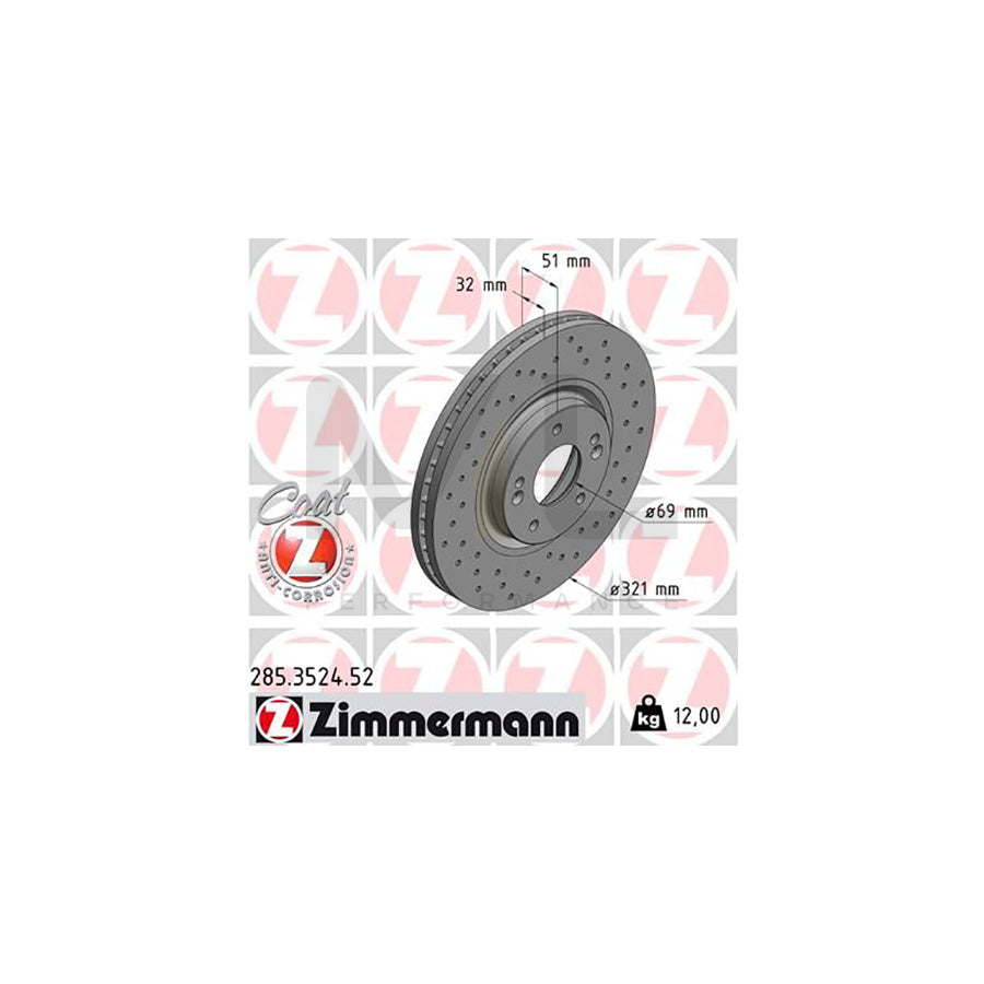 ZIMMERMANN SPORT COAT Z 285.3524.52 Brake Disc for HYUNDAI ix55 (EN) Internally Vented, Perforated, Coated  - 1 piece