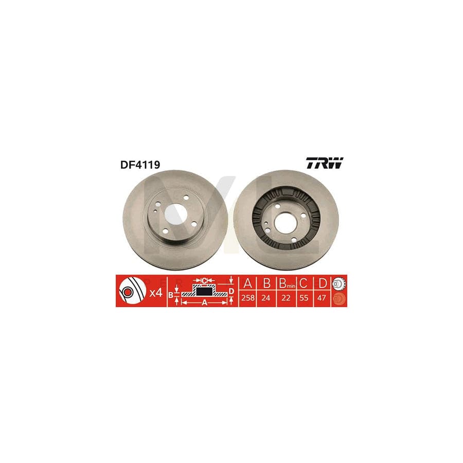 TRW DF4119 Brake Disc for MAZDA 323 Vented, Painted  - 1 piece