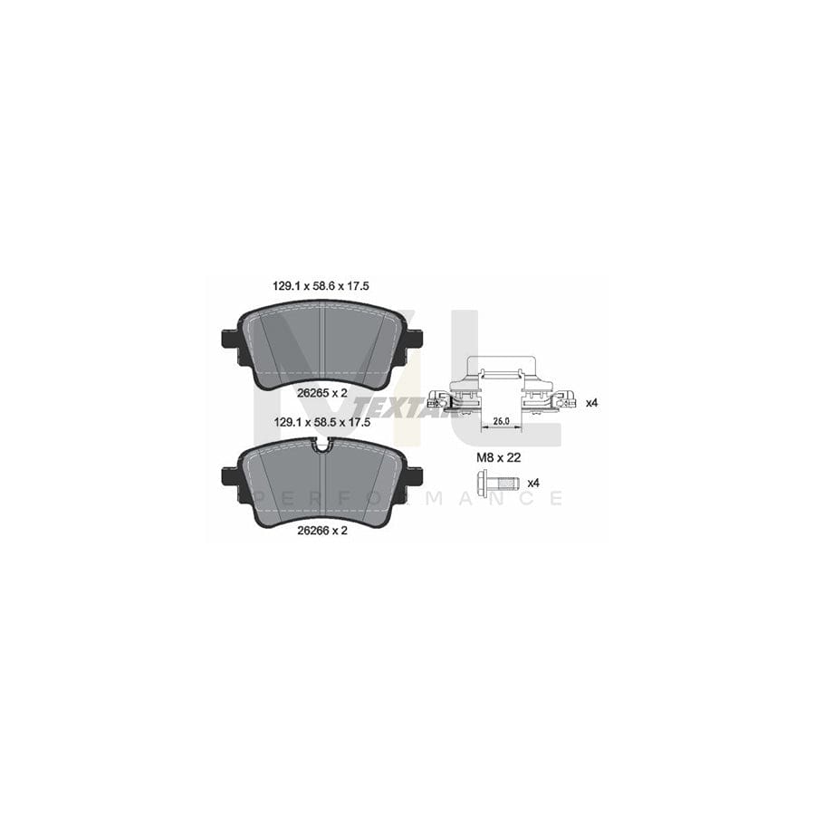 TEXTAR 2626501 Brake pad set prepared for wear indicator, with brake caliper screws, with accessories