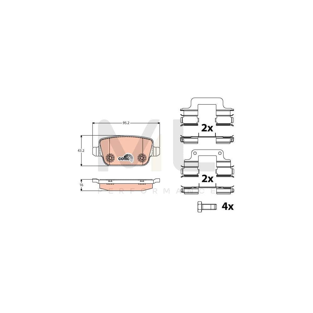 TRW Cotec Gdb1708 Brake Pad Set For Land Rover Freelander Not Prepared For Wear Indicator, With Brake Caliper Screws, With Accessories