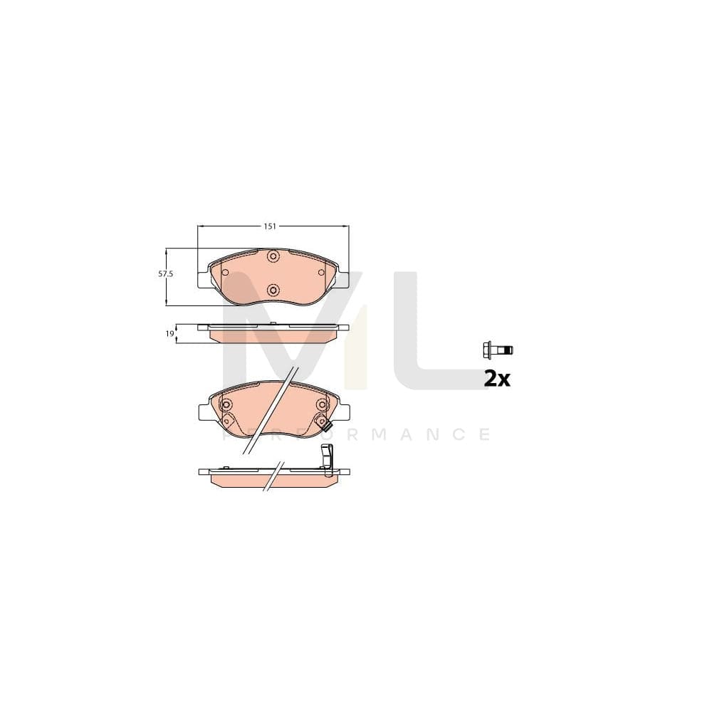 TRW Gdb2228 Brake Pad Set For Fiat Tipo With Acoustic Wear Warning, With Brake Caliper Screws