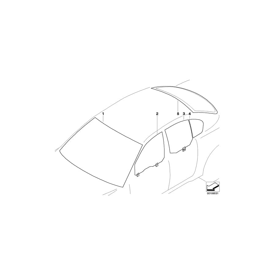 Genuine BMW 51357033644 E60 Side Window,Green Fixed,Right Rear Door (Inc. 530xi, 523i & 545i)