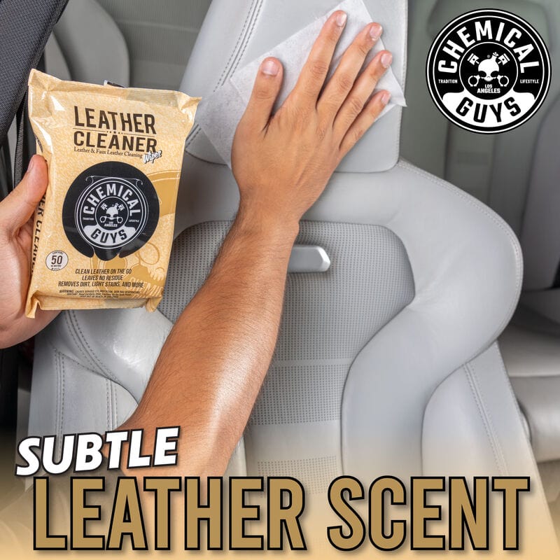 Chemical Guys Leather Cleaner Car Cleaning Wipes for Leather, Vinyl, and Faux Leather (50 Wipes)