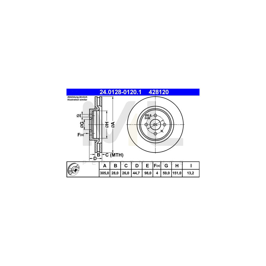 ATE 24.0128-0120.1 Brake Disc for FIAT Coupe (175) Vented  - 1 piece