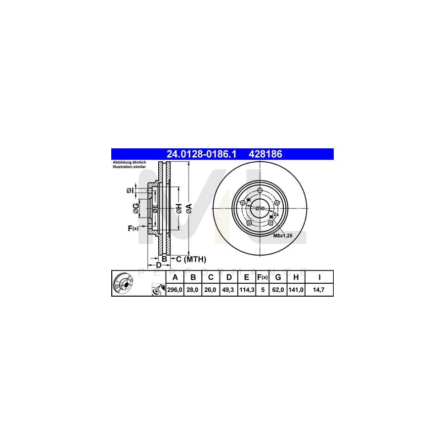 ATE 24.0128-0186.1 Brake Disc for LEXUS RX I (XU10) Vented, Coated  - 1 piece