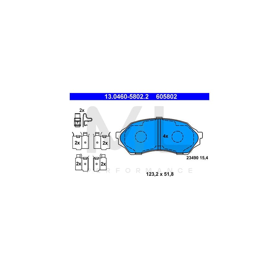 ATE 13.0460-5802.2 Brake pad set for MAZDA 323 with acoustic wear warning, with accessories