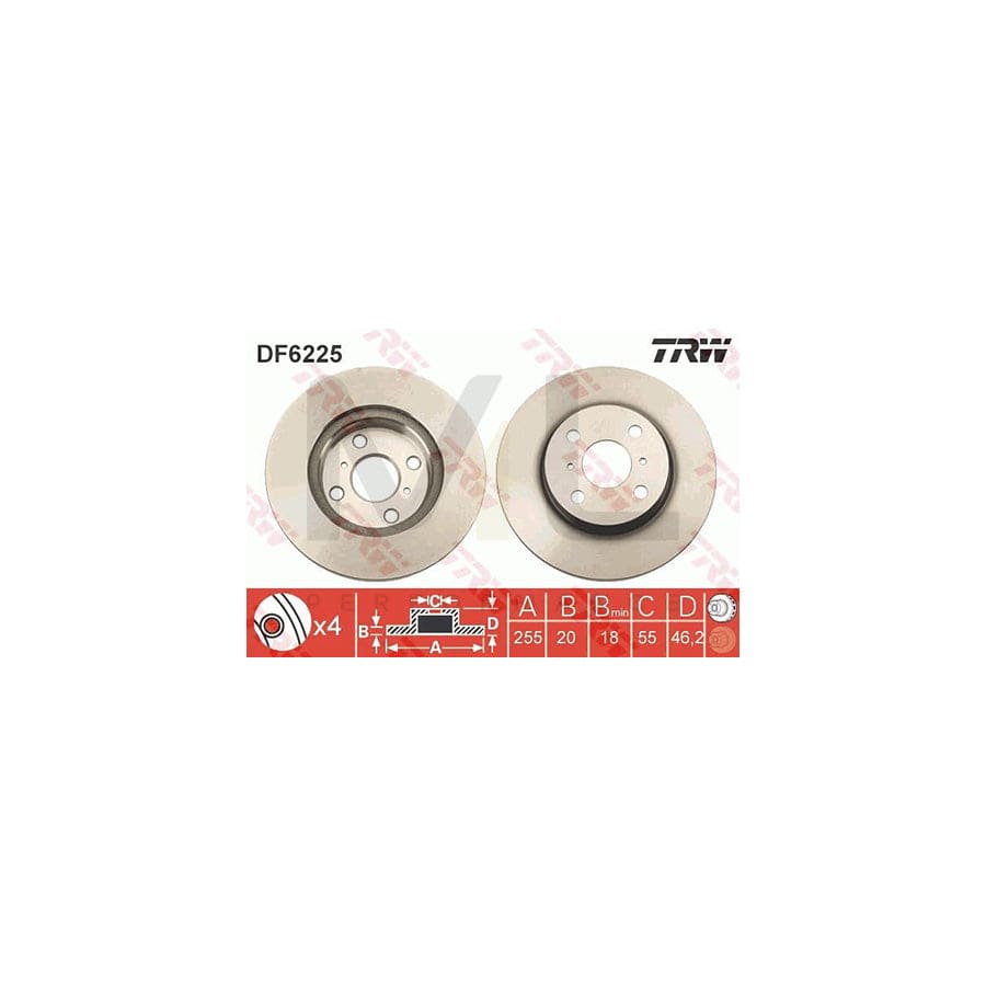 TRW DF6225 Brake Disc Vented, Painted  - 1 piece