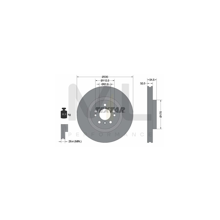 TEXTAR PRO+ 92260405 Brake Disc Internally Vented, Coated, High-carbon, without wheel hub, without wheel studs  - 1 piece