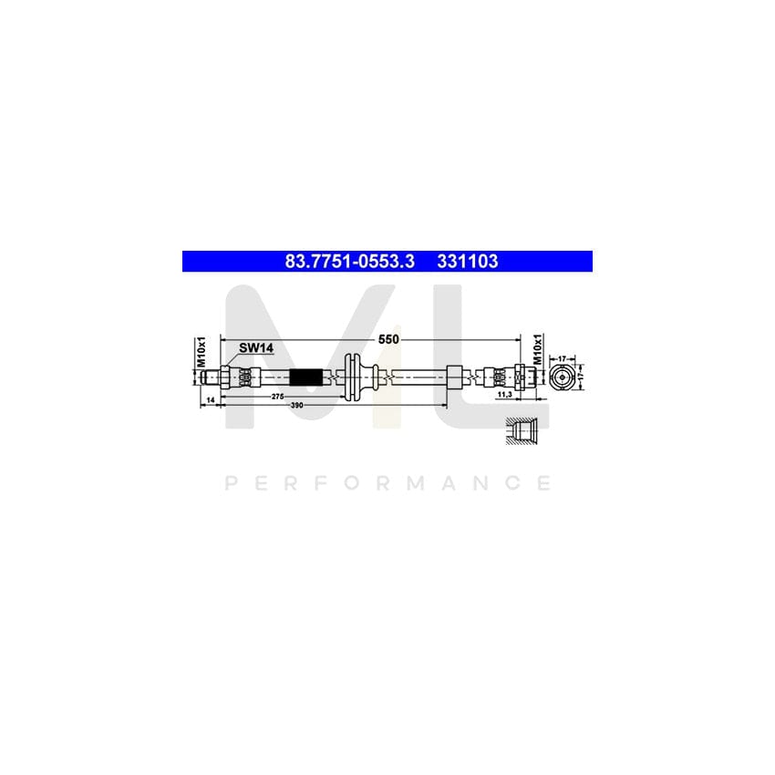 ATE 83.7751-0553.3 Brake Hose for BMW X3 (E83) 550mm, M10x1