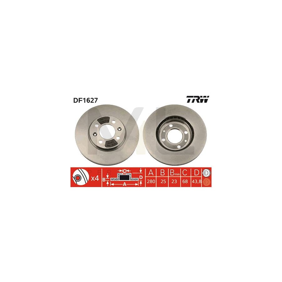 TRW DF1627 Brake Disc for SAAB 9000 Vented, Painted, with bolts/screws  - 1 piece