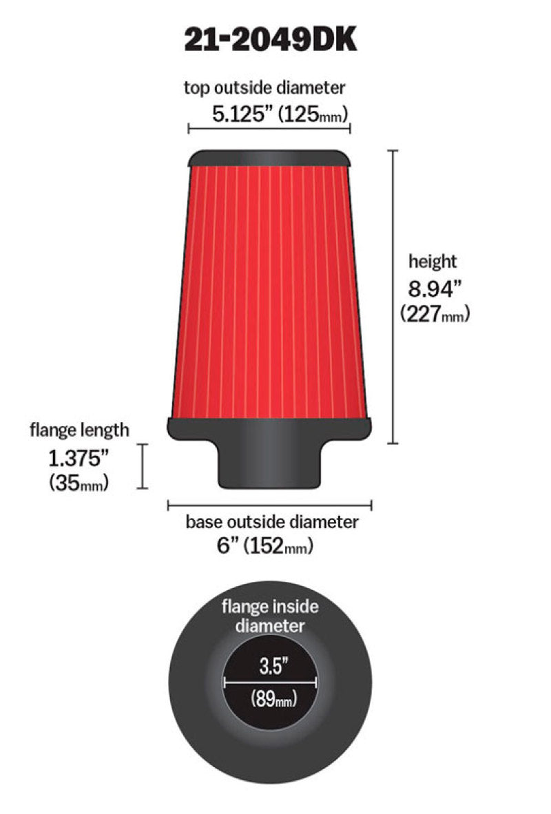 AEM Induction AEM 3.5 in Short Neck 9 in Element Filter