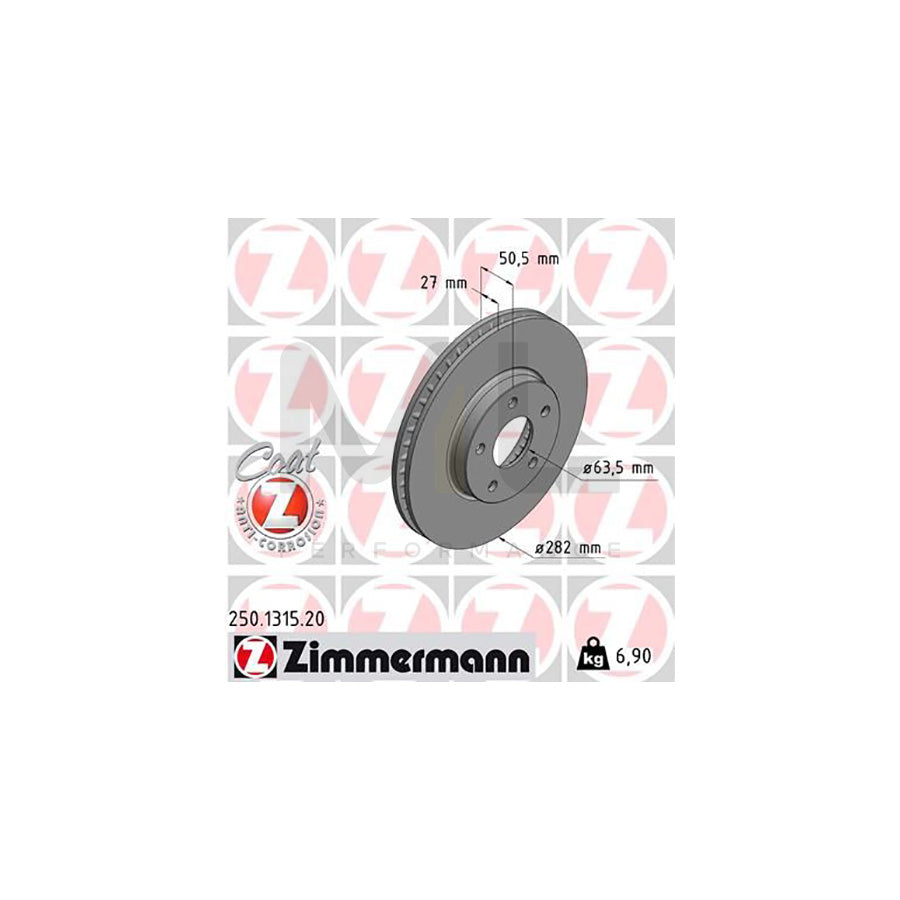ZIMMERMANN 250.1315.20 Brake Disc for FORD Focus Mk4 Hatchback (HN) Internally Vented, Coated  - 1 piece