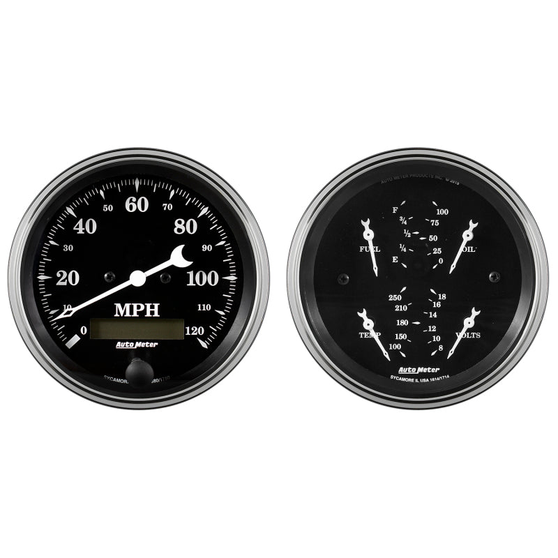 AutoMeter Auto Meter Gauge Kit 2 pc. Quad & Speedometer 3 3/8in Old Tyme Black