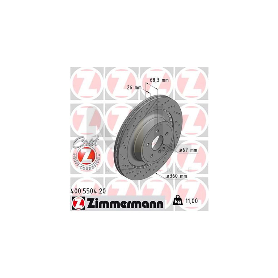 ZIMMERMANN COAT Z 400.5504.20 Brake Disc Externally Vented, Slotted / Perforated, Coated  - 1 piece