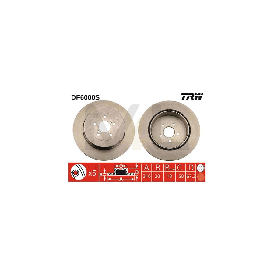 TRW DF6000S Brake Disc for SUBARU Impreza II Saloon (GD) Vented  - 1 piece