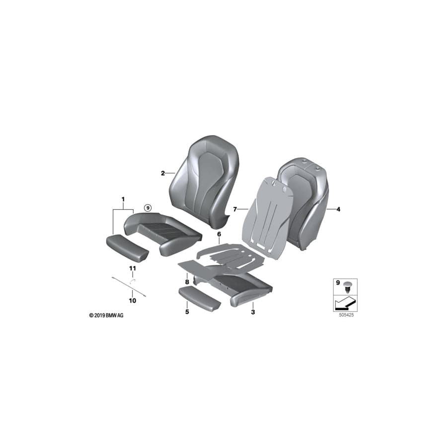 Genuine BMW 52107478180 G30 F90 G32 Sports Seat Upholstery Parts, Right CIS3 (Inc. M550iX, 540dX & M5)