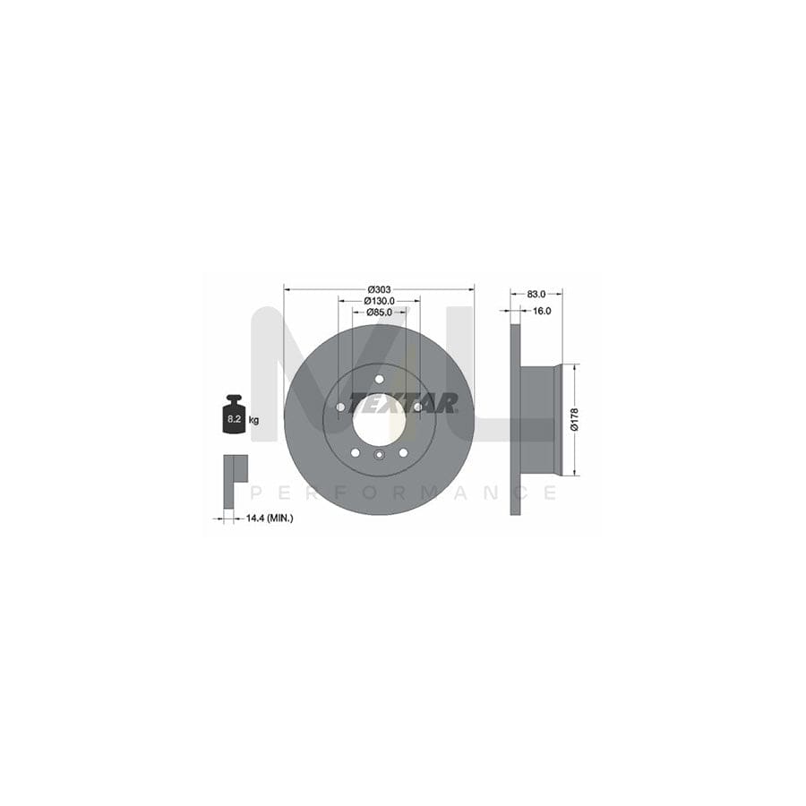 TEXTAR 92020300 Brake Disc Solid, without wheel hub, without wheel studs  - 1 piece
