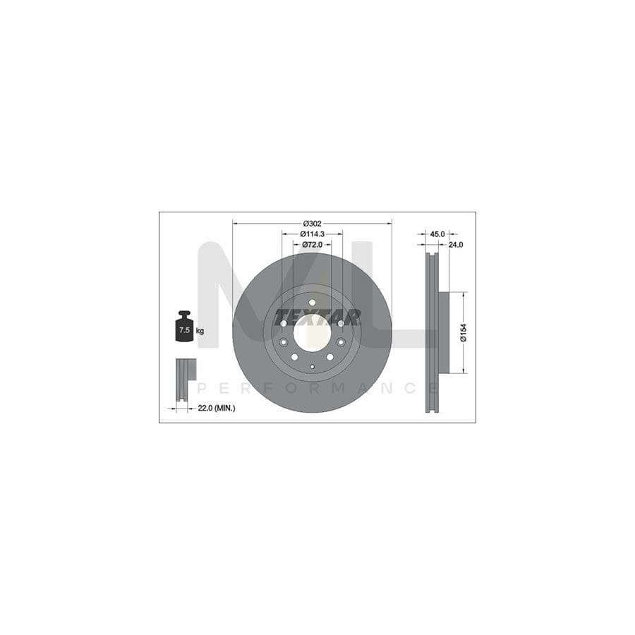 TEXTAR PRO 92261503 Brake Disc for MAZDA RX-8 (SE, FE) Internally Vented, Coated, without wheel hub, without wheel studs  - 1 piece