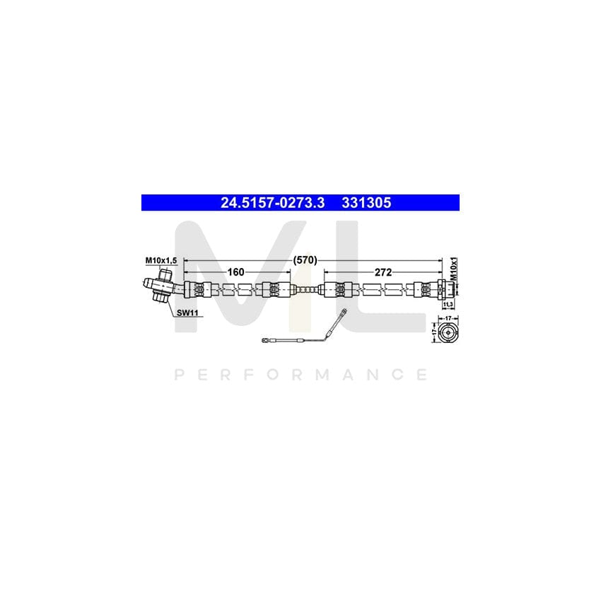 ATE 24.5157-0273.3 Brake Hose for BMW X5 (E53) 272mm, M10x1