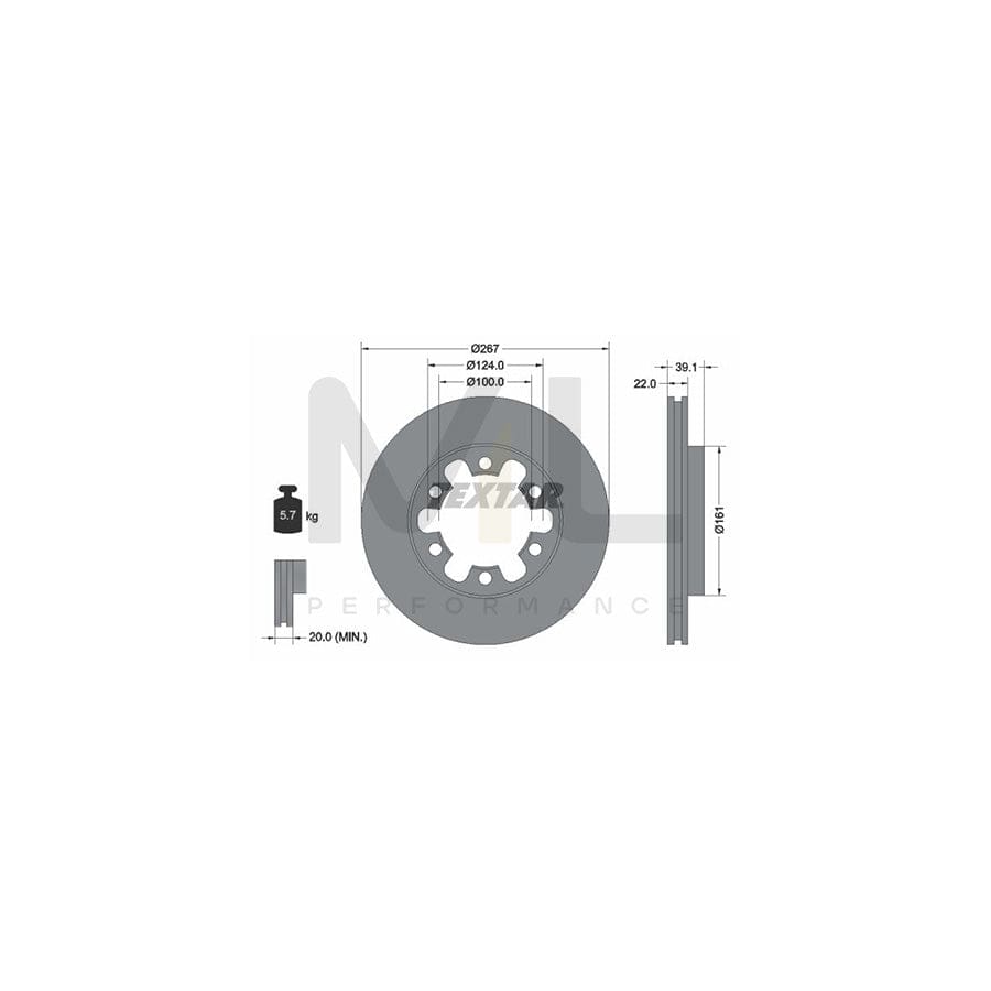 TEXTAR 92070100 Brake Disc Internally Vented, without wheel hub, without wheel studs  - 1 piece