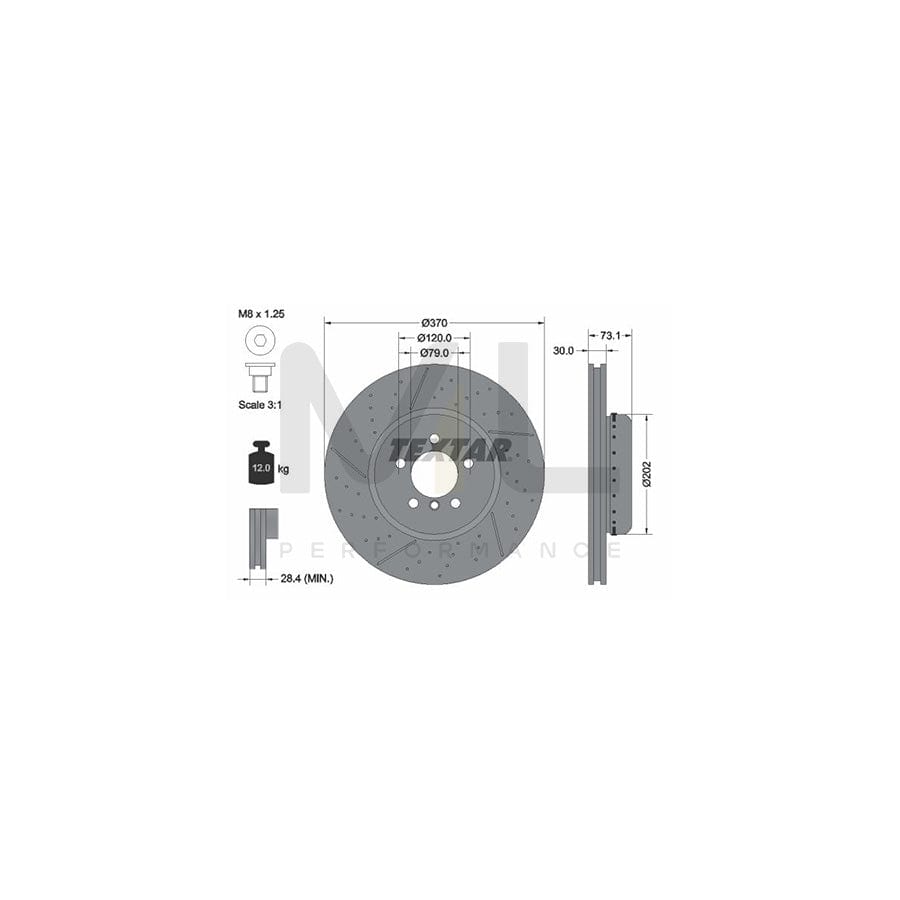 TEXTAR PRO+ 92265425 Brake Disc Drilled dimples, Internally Vented, Slotted, Two-piece brake disc, Coated, High-carbon, with bolts/screws, without wheel hub, without wheel studs  - 1 piece