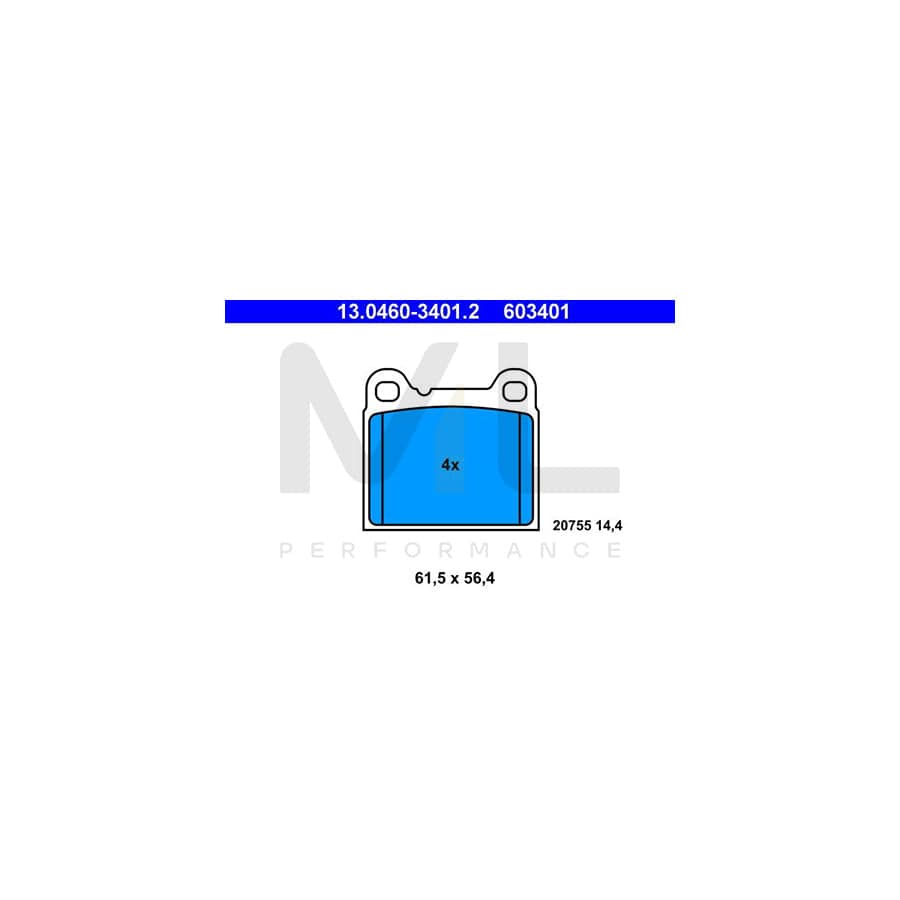 ATE 13.0460-3401.2 Brake pad set excl. wear warning contact, not prepared for wear indicator