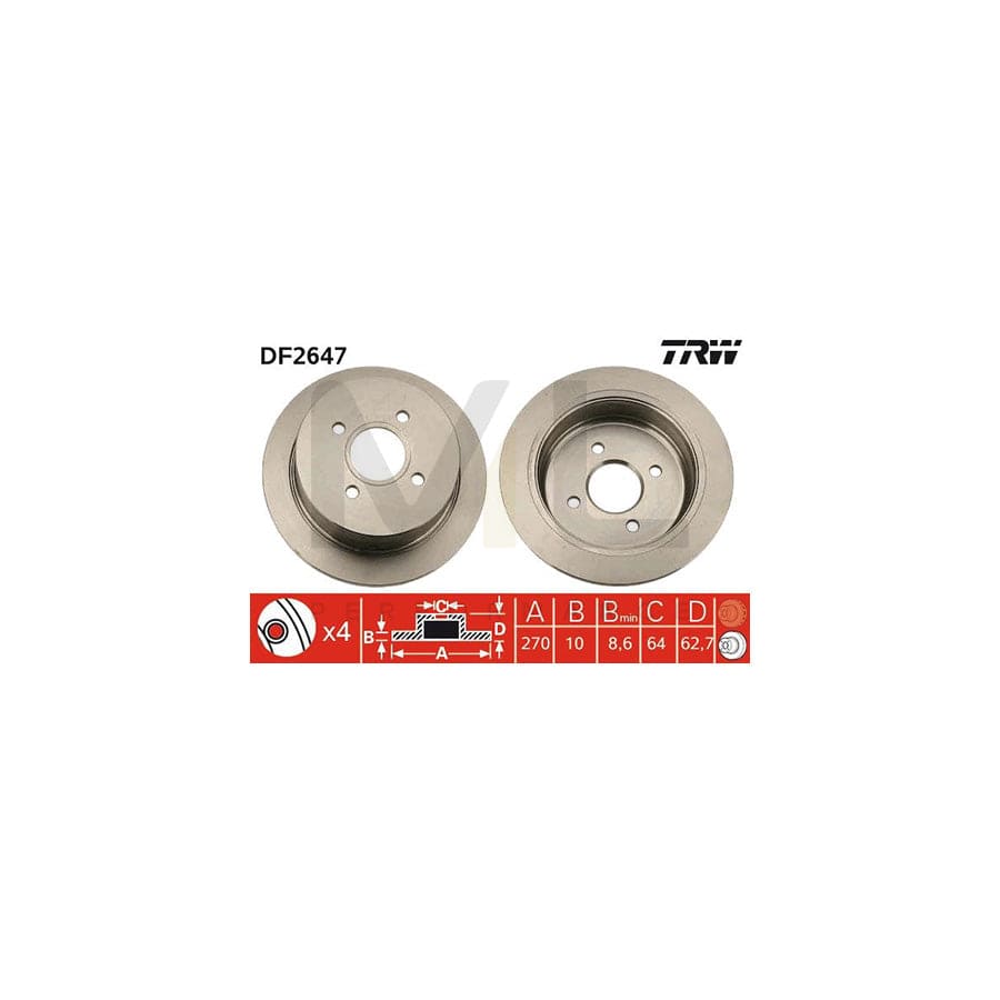 TRW DF2647 Brake Disc Solid, Painted  - 1 piece