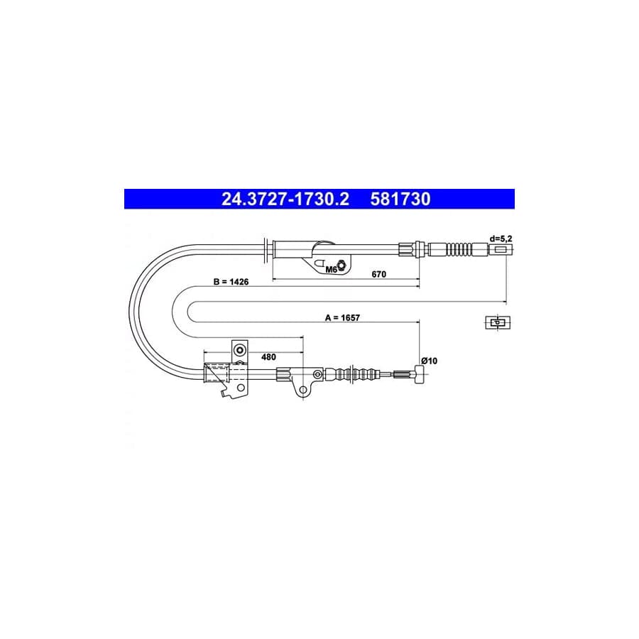 ATE 24.3727-1730.2 Hand Brake Cable for Nissan Primera