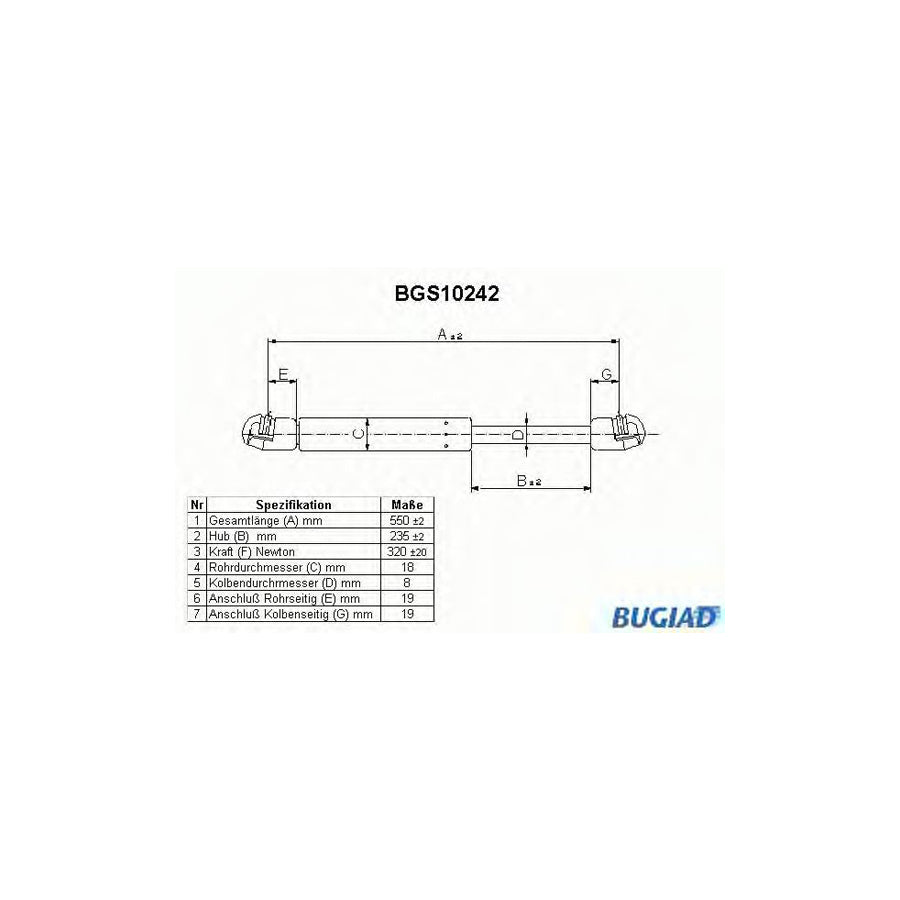 BUGIAD Bgs10242 Tailgate Strut