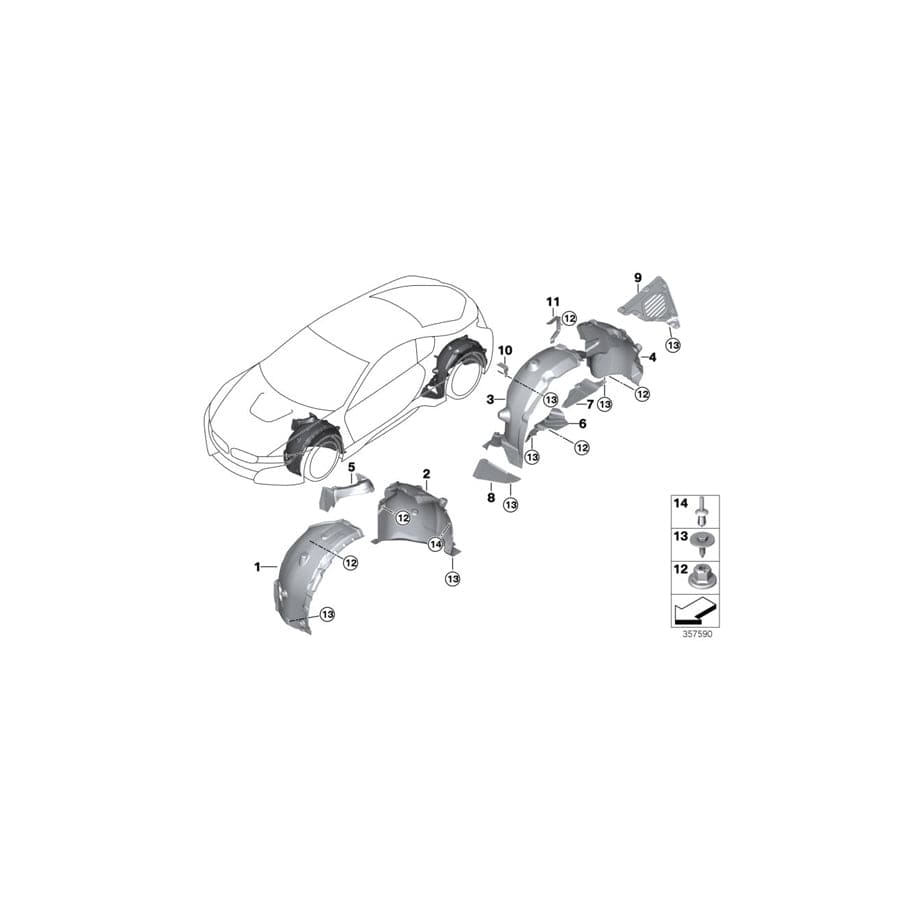 Genuine BMW 51717328623 Cover, Wheelhousing, Rear, Front Left (Inc. i8)
