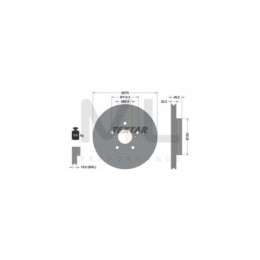 TEXTAR 92163800 Brake Disc Internally Vented, without wheel hub, without wheel studs  - 1 piece