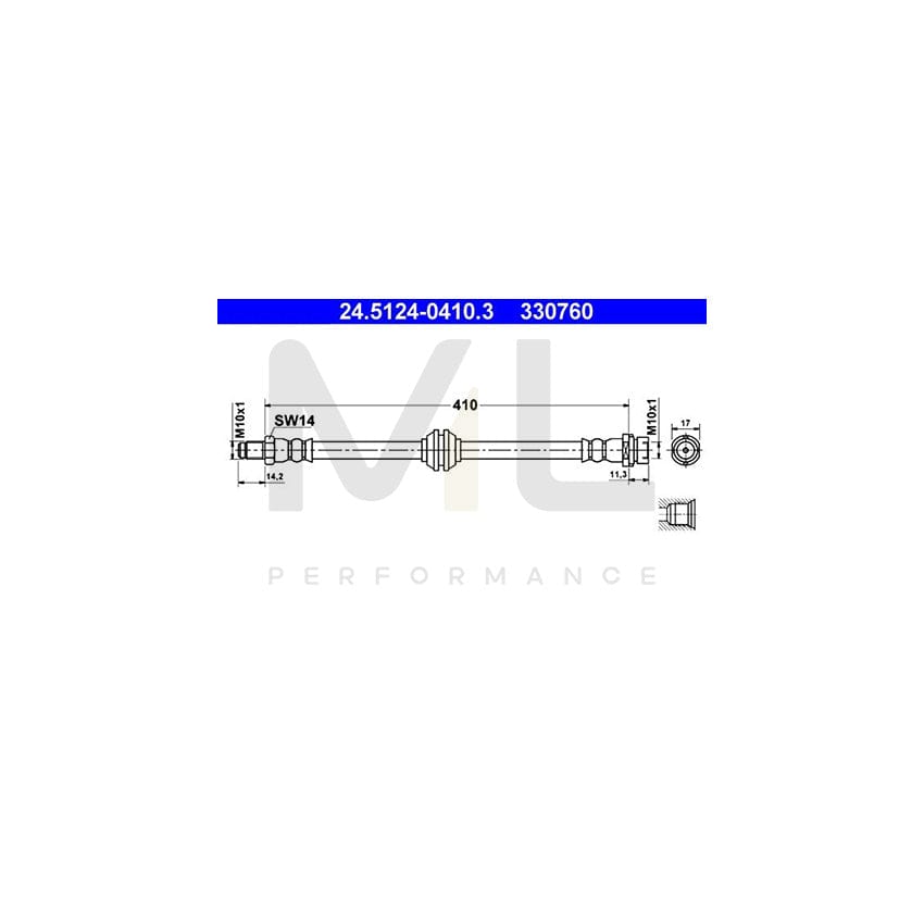 ATE 24.5124-0410.3 Brake Hose for FORD FOCUS 410mm, M10x1