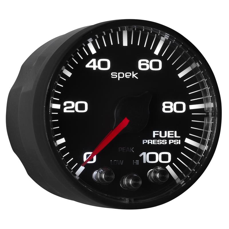 Autometer Spek-Pro Gauge Fuel Press 2 1/16in 100psi Stepper Motor W/Peak & Warn Blk/Blk