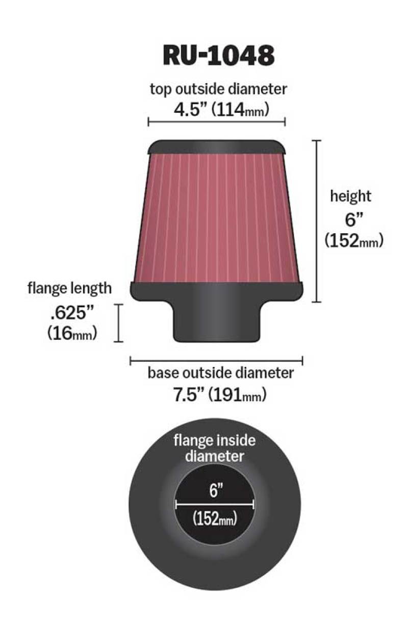 K&N Engineering K&N Universal Clamp-On Air Filter 6in Flange / 7-1/2in Base / 4-1/2in Top / 6in Height