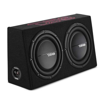 DS18 Dual 10in Shallow Enclosure w/ Subwoofer 350 Watts RMS Sealed Black Carpet