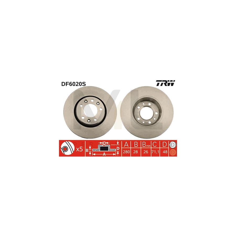 TRW DF6020S Brake Disc Vented  - 1 piece