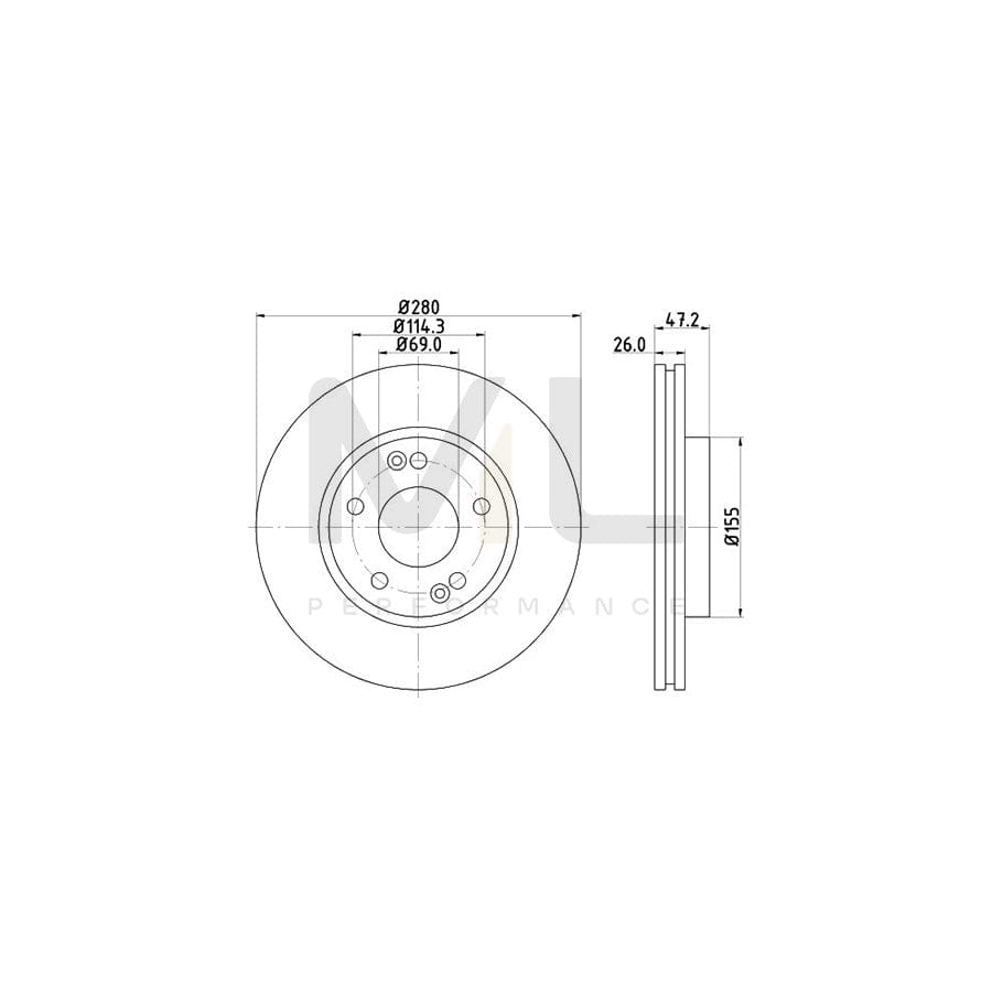 HELLA PRO High Carbon 8DD 355 129-431 Brake Disc Internally Vented, Coated, High-carbon, without wheel hub, without wheel studs | ML Performance Car Parts