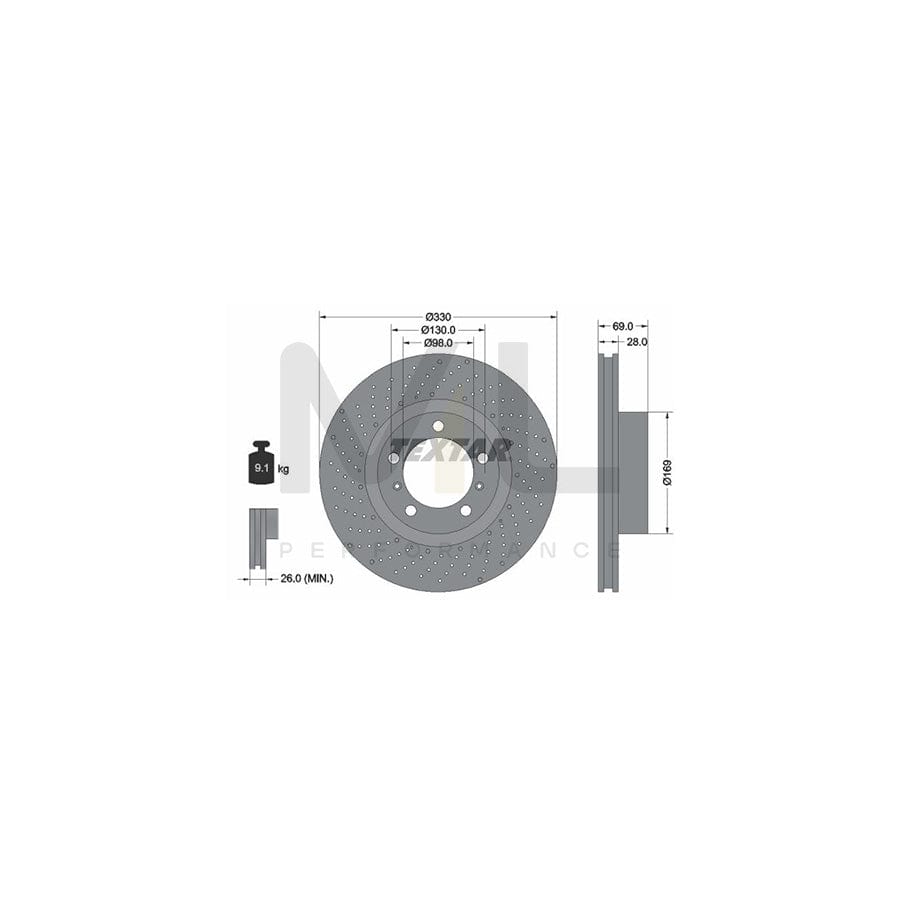 TEXTAR PRO+ 92279605 Brake Disc Internally Vented, Perforated, Coated, High-carbon, without wheel hub, without wheel studs