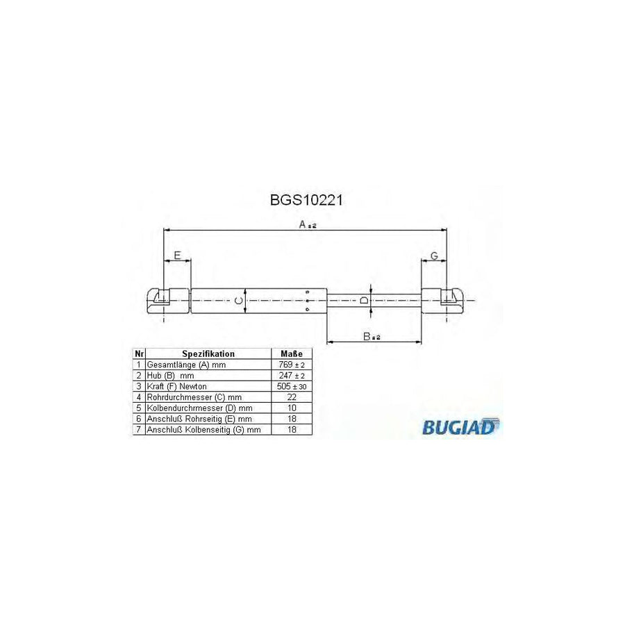 BUGIAD Bgs10221 Tailgate Strut for Nissan Serena (C23)