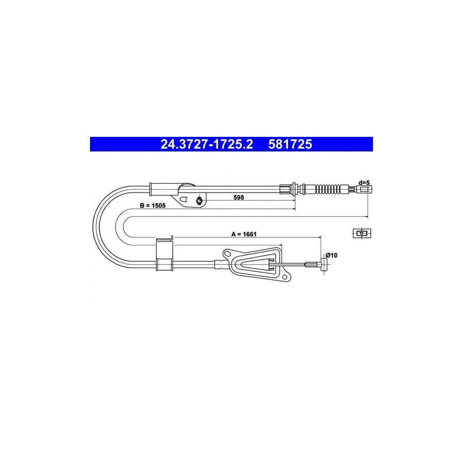 ATE 24.3727-1725.2 Hand Brake Cable for Nissan Almera