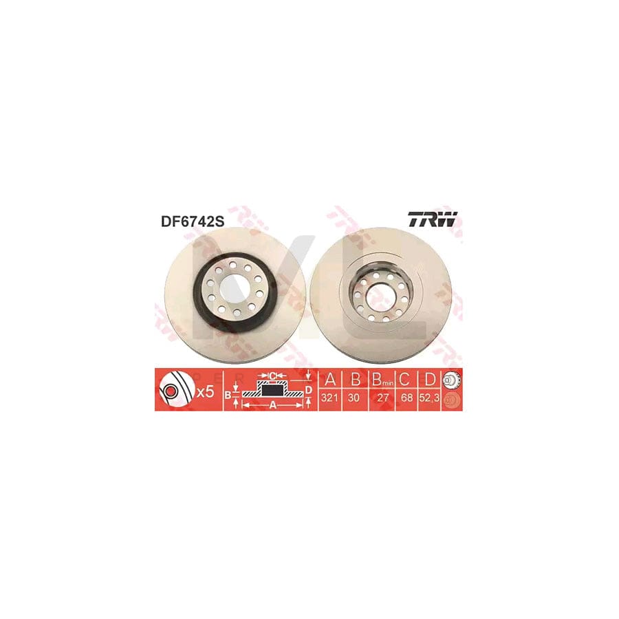 TRW DF6742S Brake Disc for VW PASSAT Vented, Painted  - 1 piece